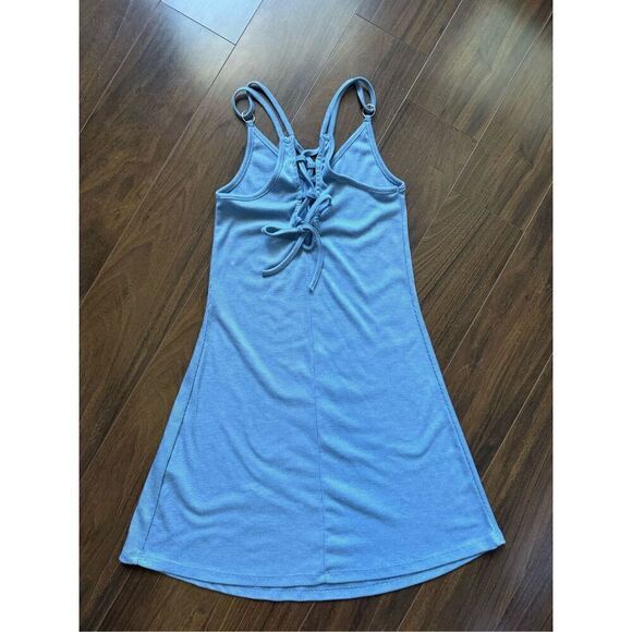 Top Shop S blue grey spaghetti strap ribbed dress - Picture 3 of 4